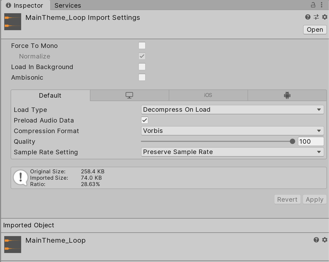 Figure 02: Change the import settings in the Inspector panel.