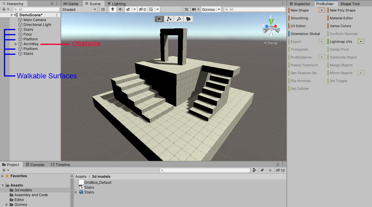 Figure 01: Selected Walkable Surfaces and Obstacles
