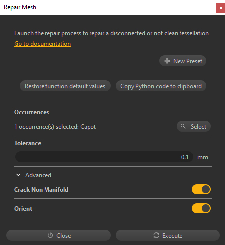 Figure 08: Repair Mesh dialog