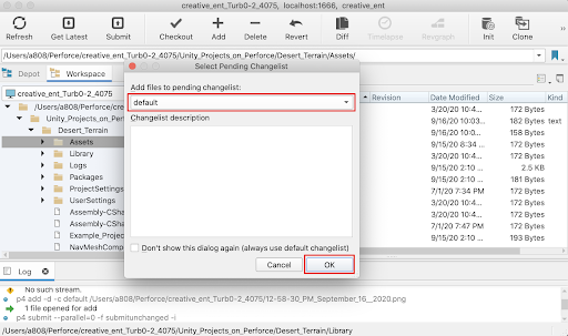 Selecting the default Changelist