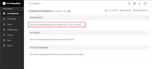 Creating a project in the HelixTeamHub Dashboard