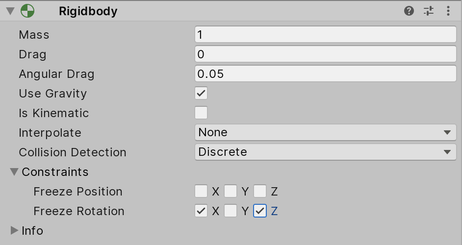Figure 03: Constraining rotation on the X and Z axes prevent our character from falling over, while still allowing them to turn.