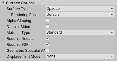 Figure 03: Surface Options for HDRP Materials