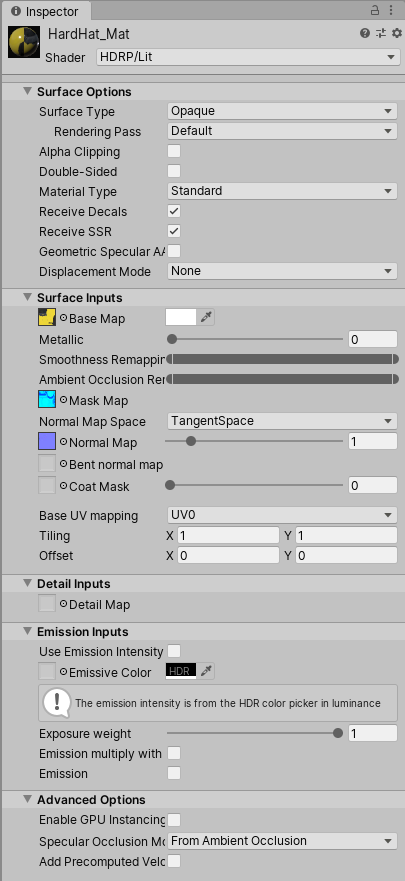 Figure 02: HDRP Material options