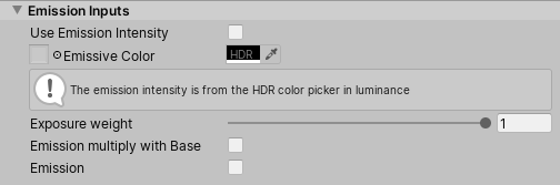 Figure 12: Emission Inputs options for HDRP Materials