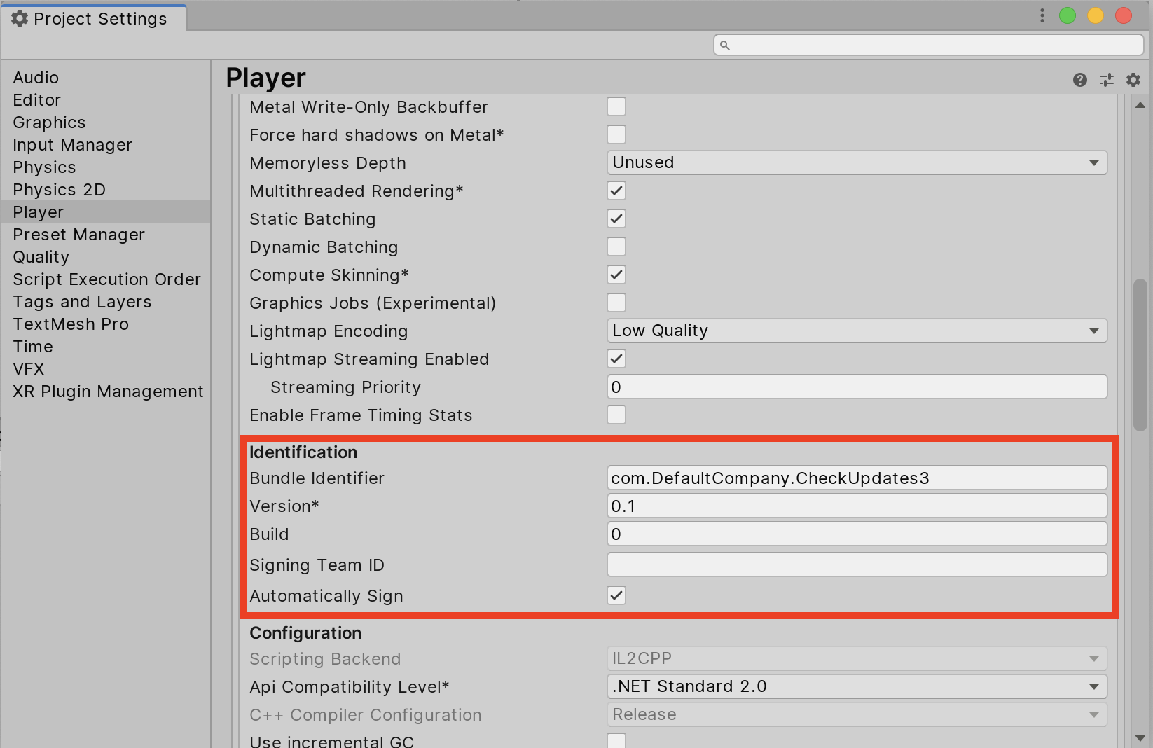 Figure 05: The bundle identifier is how your game or app is indexed in the app store