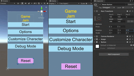 UI Button の Rotation (回転) と Pivot ポイントの調整