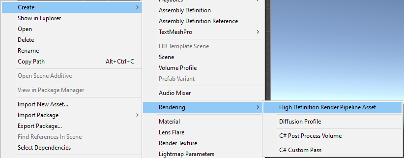Figure 02: Creating the HDRP Asset.