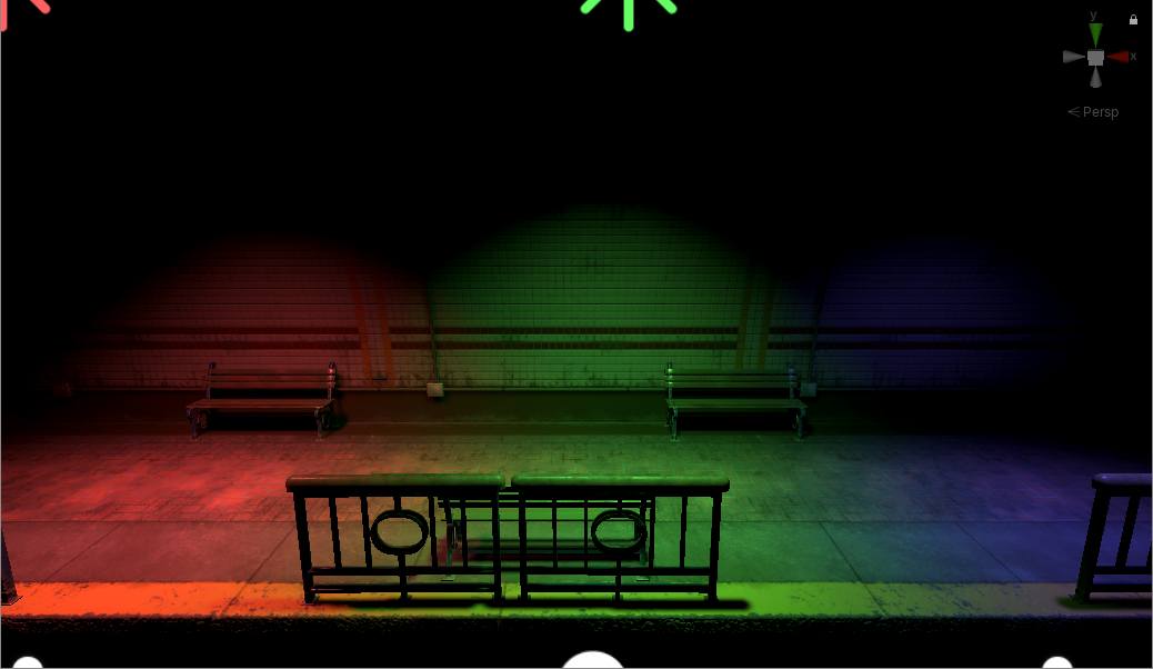 Figure 07: Three lights with decreasing ranges from left to right.