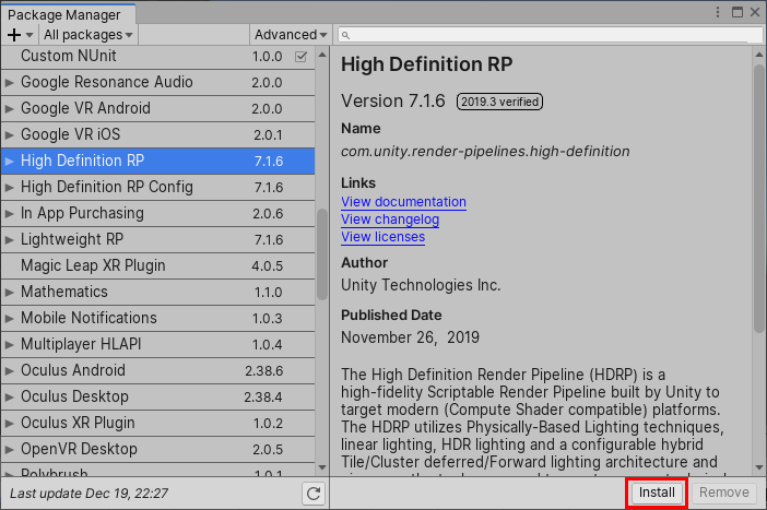 Figure 01: Package Manager window