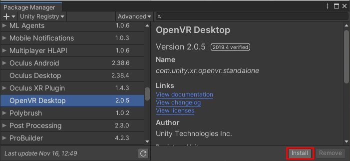 Figure 02: Installing the OpenVR SDK