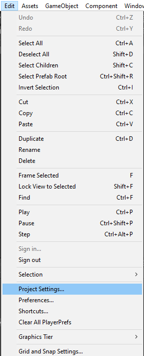 Figure 03: Project Settings menu entry.