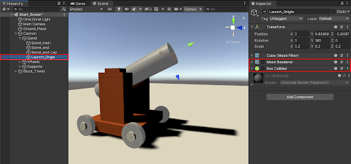 The Launch_Origin Cube GameObject is made invisible