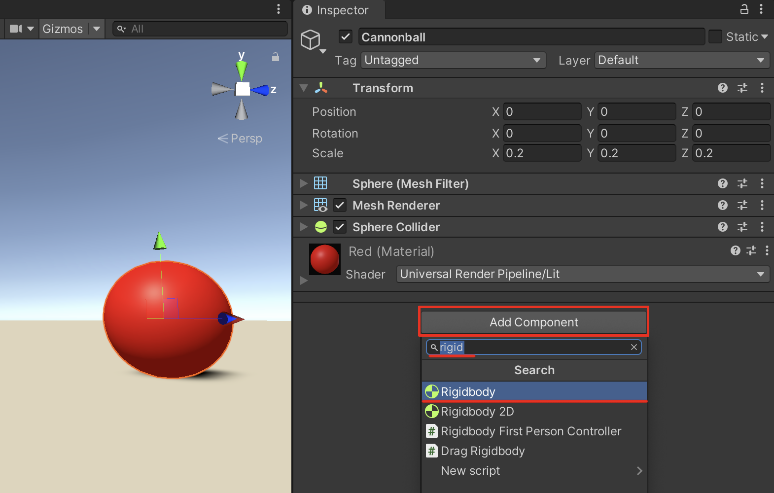 Adding a Rigidbody component