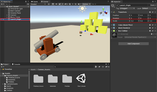 Creating a Launch_Origin Cube GameObject