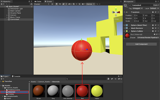 Attaching a material to the Cannonball
