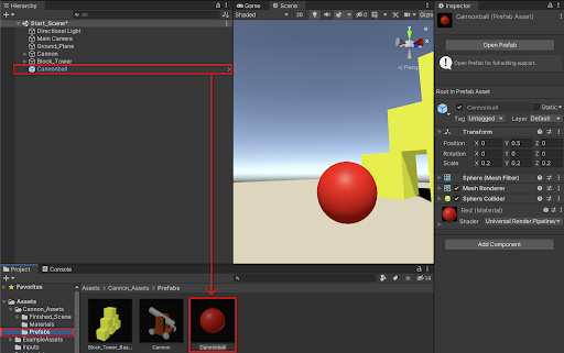 Saving the Cannonball GameObject as a Prefab