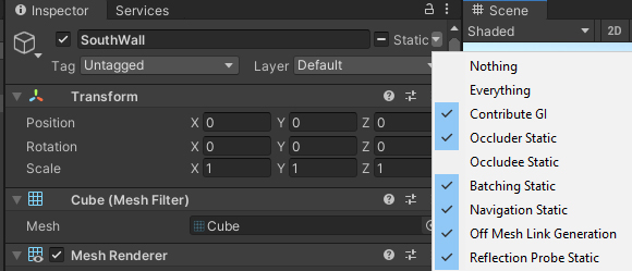 画像 01:SouthWall を Static Occluder に設定します