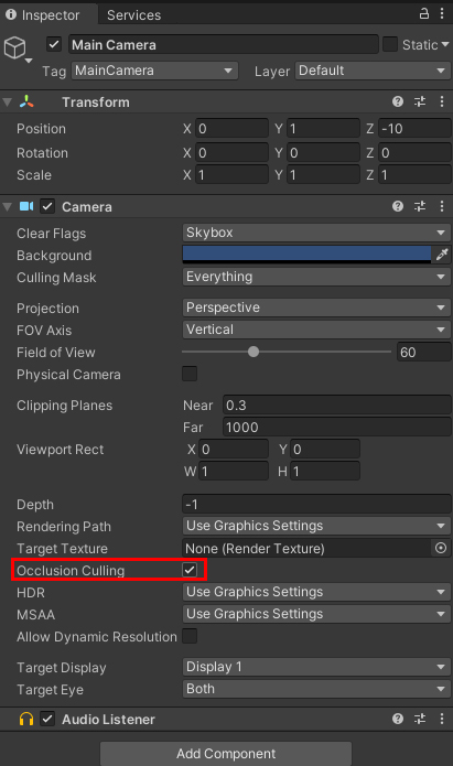 画像 02:Camera の Occlusion Culling を有効にします