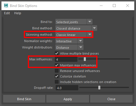 Figure 08: Important Bind Skin Options settings