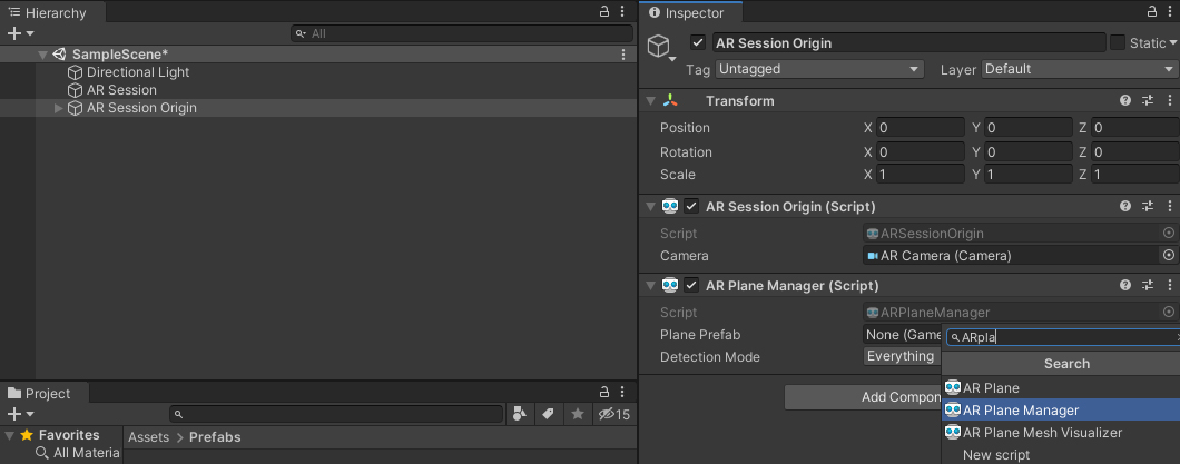 Figure 03: Adding the AR Plane Manager to the AR Session Origin object
