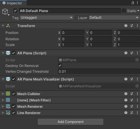 Figure 01: AR Default Plane components