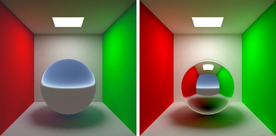 Figure 08: Left: Our Scene with default reflections. Right: With a Reflection Probe added.