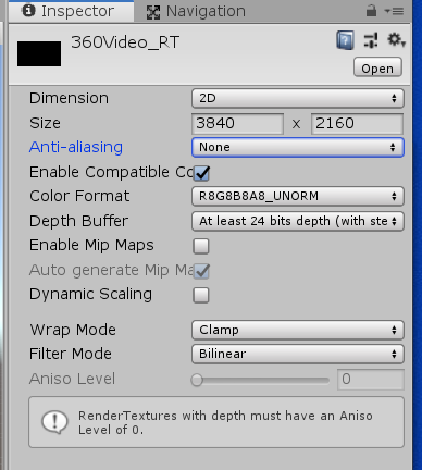 Figure 09: Setting the Render Texture size to the resolution of our imported video