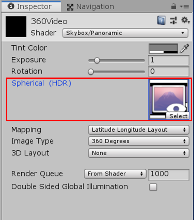 Figure 10: Setting the Render Texture as the Skybox’s Spherical Texture
