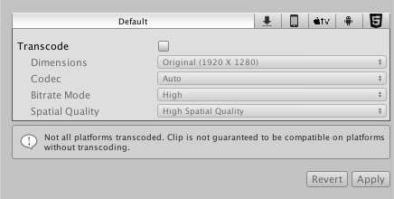 Figure 01: Enabling Transcode settings on the imported 360 video