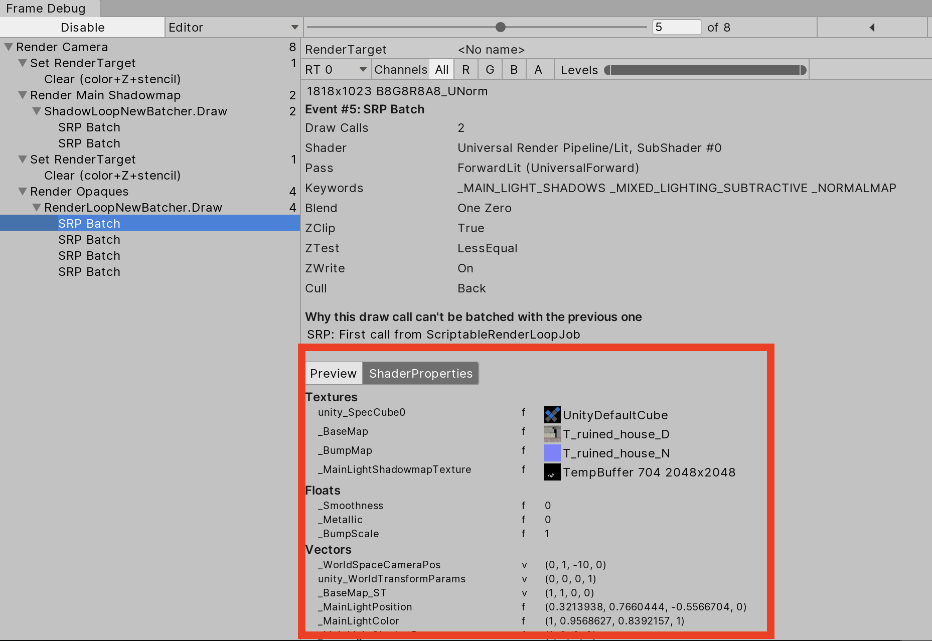 Figure 06: Shader properties in the draw call