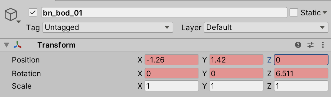 Figure 09: The red tint of the Position and Rotation fields indicate that any changes are being recorded.