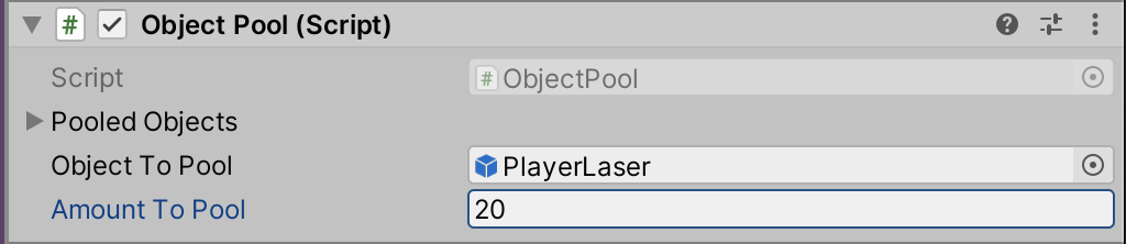 Figure 02: Setting the Object Pool script