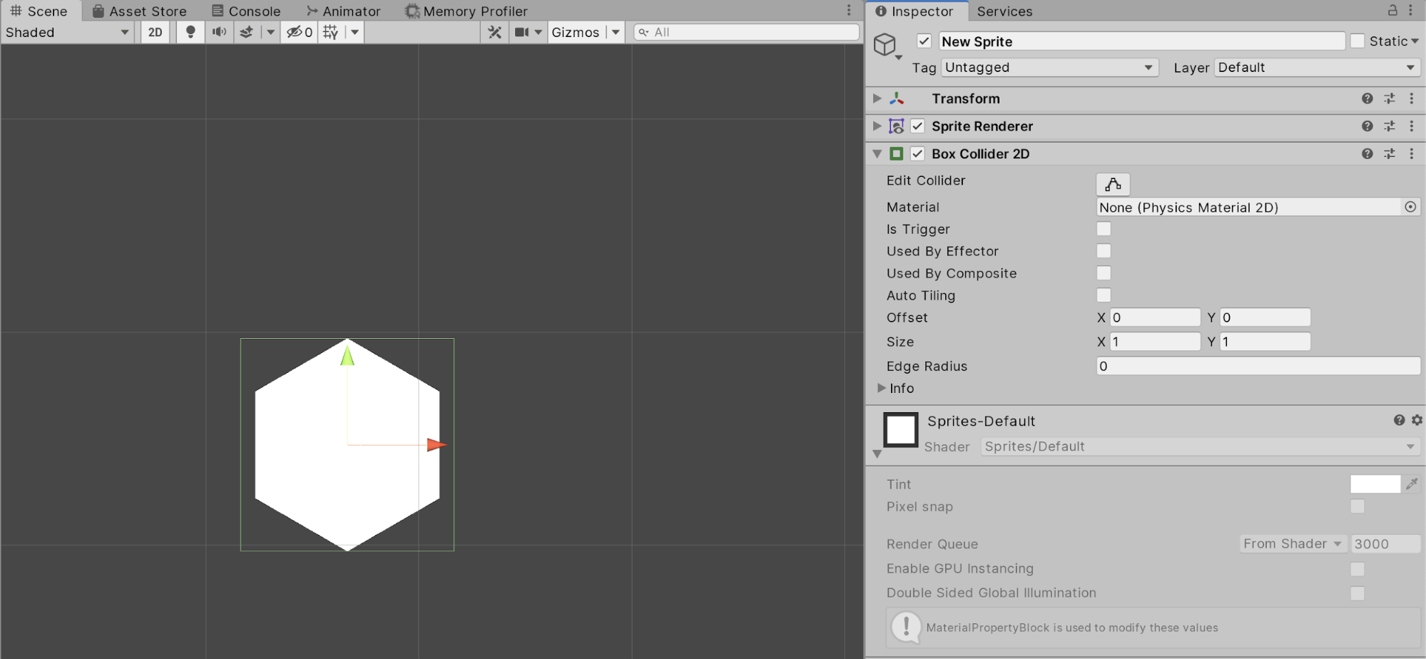 Figure 05: Selected GameObject with a Box Collider 2D component