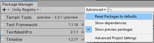 Figure 01: Enabling preview packages in the Package Manager.