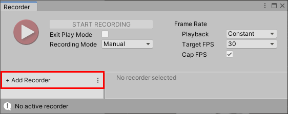 Figure 05: Click to add a new Recorder. Click on the button to the right to save, load, or clear your Recorder list.