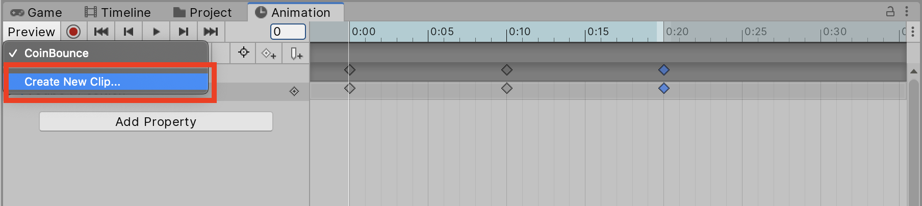 Figure 02: Create New Clip in the Animation Window
