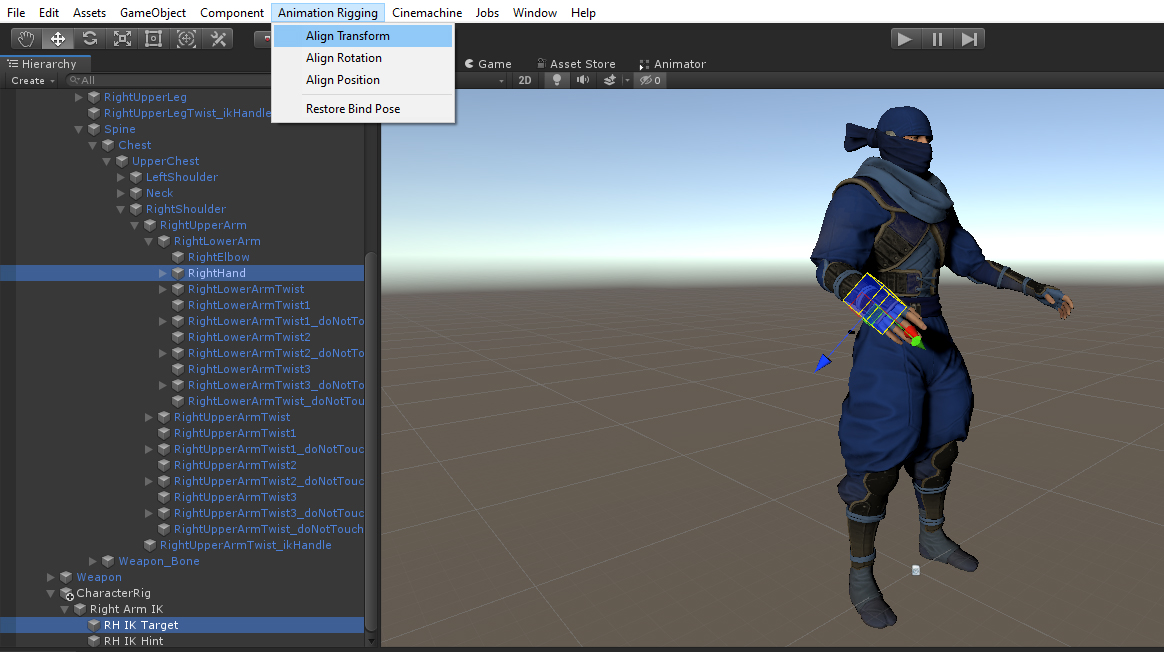 Figure 13: Use the tools in the Animation Rigging menu to make alignment easier.
