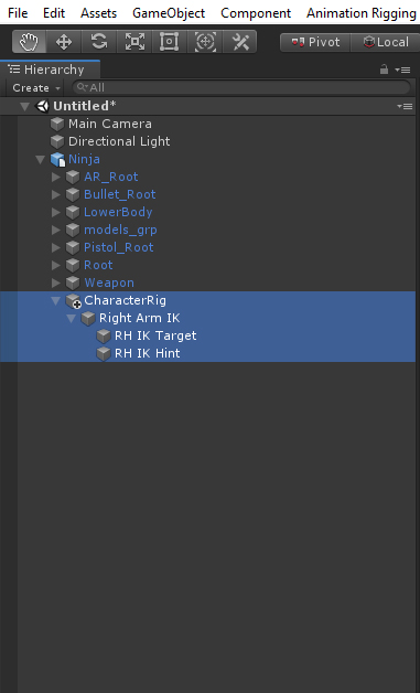 Figure 08: GameObjects for the character rig