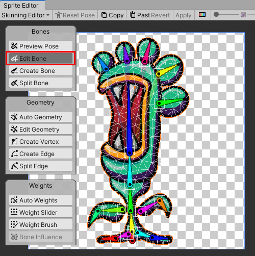 Figure 10: The Skinning Editor Window, with the Edit Bone button selected.