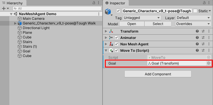 Figure 02: the Move To script component’s Goal object.