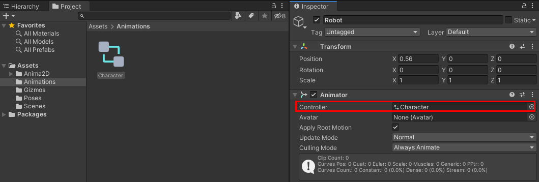 Figure 06: Character animation controller added to our character’s Animator component