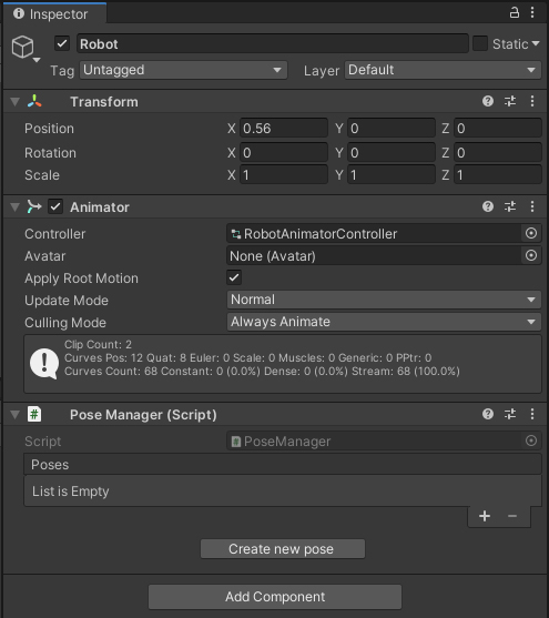 Figure 02: Pose Manager and Animator component