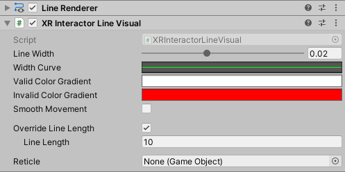 Figure 04: The XR Interactor Line Visual controls the color of the Line Renderer, changing it based on the provided gradient.