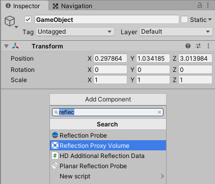 Figure 07: Attaching a Reflection Proxy Volume component