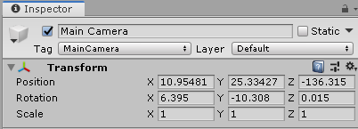 Figure 14: Main Camera Transform settings