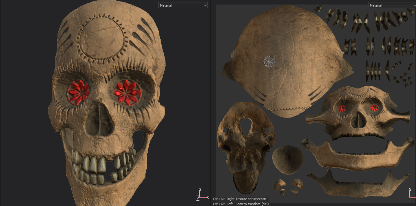 Figure 15: Using various brushes to create carvings and gems on the Asset