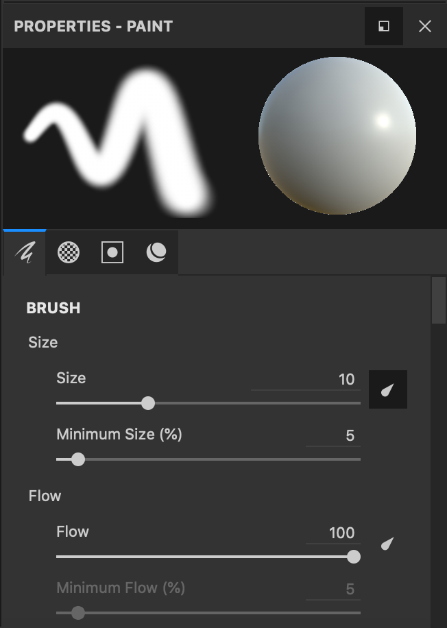 Figure 14: Options for the selected brush in the Properties panel