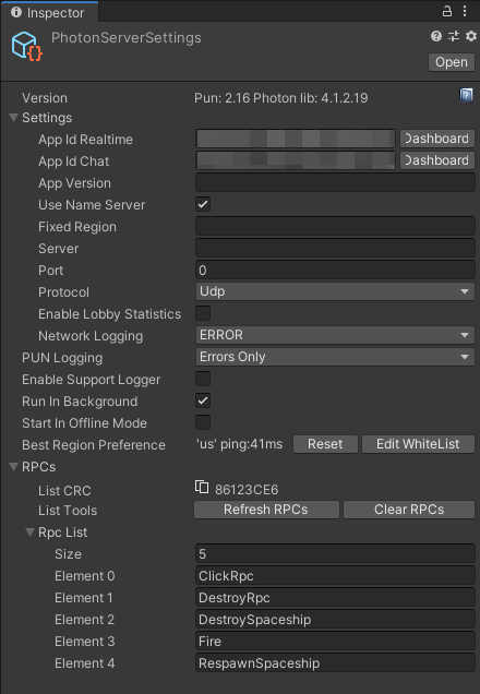Figure 05: PhotonServerSettings