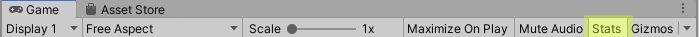 Figure 26: Enable Stats with the Stats button in the Game view.